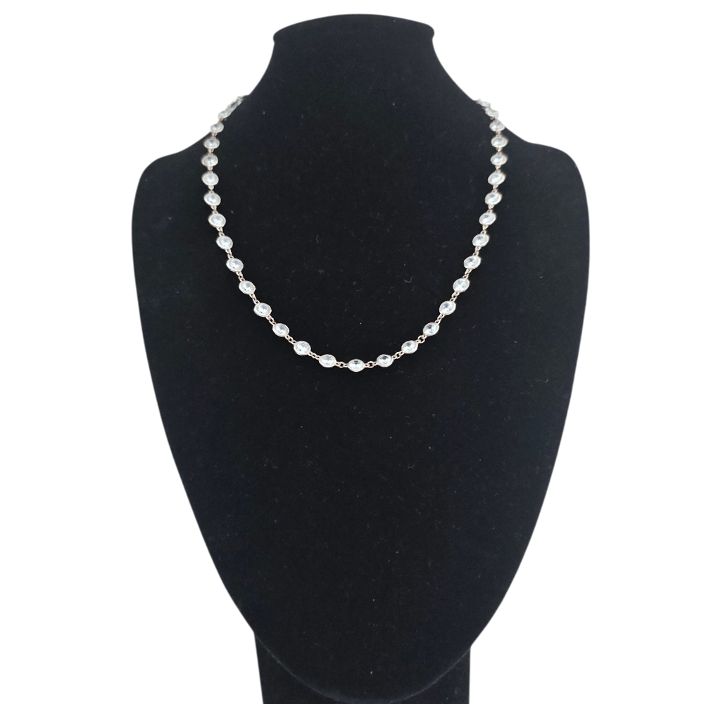 ATR Art Deco Style Riviere 16" Necklace Sterling Bezel Set Glass